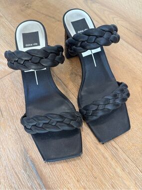 Dolce Vita Black Braided Double-Strap Heeled Sandals